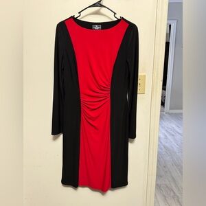 American Living Red & Black Long Sleeve Ruched Dress – Size 10